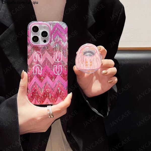 16 For IPhone Pro Max 15 14 13 12 Luxury Brand Letters Phone Case Shimmery Pink Designer Phone Cases Fashion Wavy Grain Magnetic Stand Phone