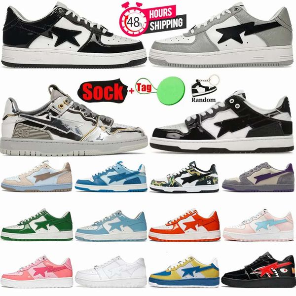 Designer Casual Shoes Shark Low Patent Leather Sta Sk8 Camouflage Skateboarding Red Blue Black White scarpe stas Camo Pink Men Women Sports