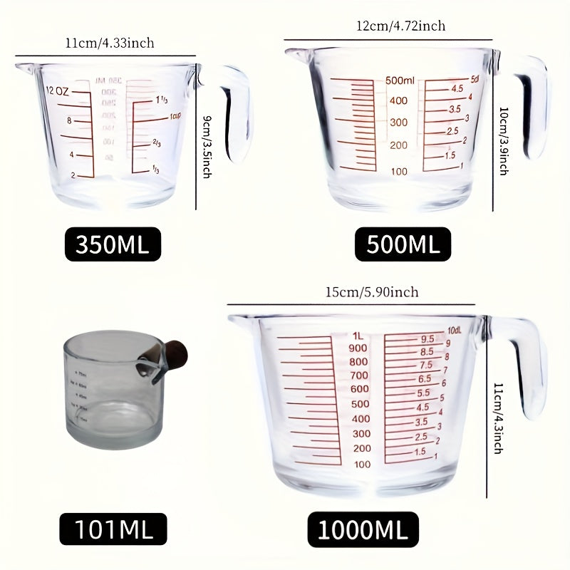 TEMU Four-piece Set Large Capacity Heat-resistant Thickened Glass Measuring Cups With Handles, Microwave Safe Graduated Milk Mugs For Breakfast And