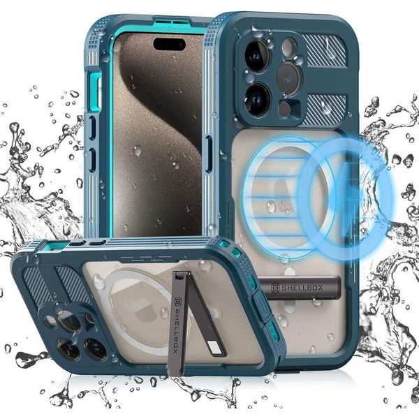 mpatible Waterproof Stand, Shockproof Dust-Proof Phone with Built in Screen Protector, Full Body Protective Case for iPhone 15 Pro Max 6.7 i