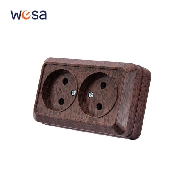 Power Plug Adapter WESA Wooden Paint Wall Surface 2 socket plug external electrical socket non grounded outdoor power socket flame retardant