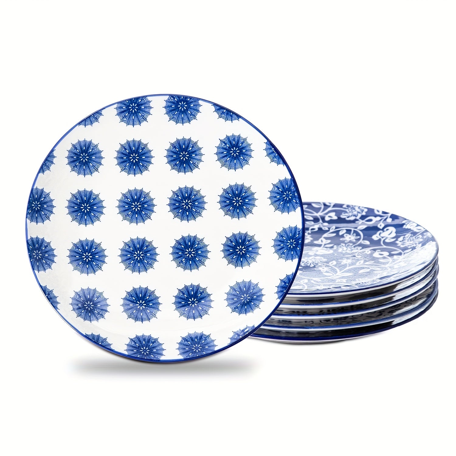 TEMU 6pcs 8.5" Porcelain Salad Plates Set - Blue Or Assorted Colors - Round Ceramic Dishes For Appetizer, Pasta, Sandwiches, Desserts, Snacks -