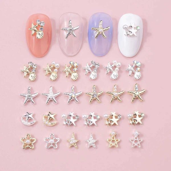 10Pcs Starfish Shell Nail Art Charm 3D Diamond Pearl Sparkling Luxury Gold Silver Nail Ornament DIY Exquisite Nail AccessoriesXJ240828