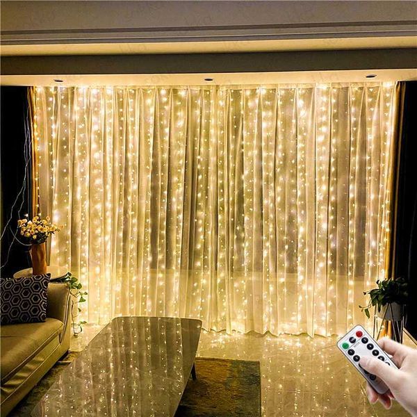 6M-3M LED Curtain String Lights Christmas Garland Fairy Light 8 Mode Remote USB Festoon Christmas Decor For Home New Year Decor Y240808