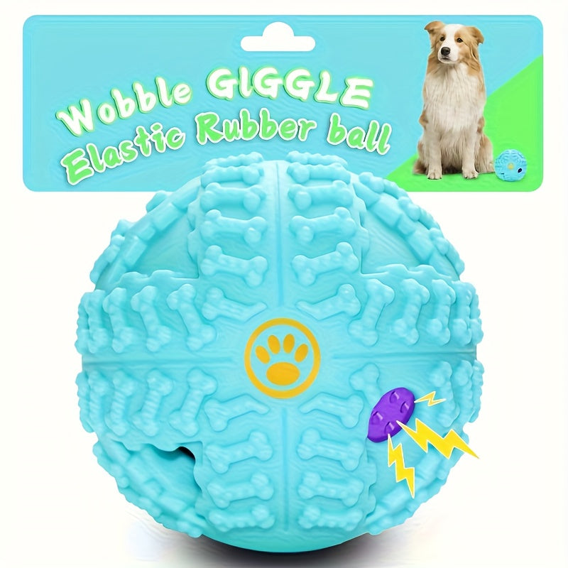 TEMU 1pc Interactive Chew Ball With Wobble Motion & Sound - Heavy-duty Plastic Dog Toy With Black & Purple Texture, Individually Wrapped - Teeth