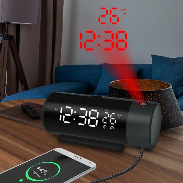 LED digital alarm clock 180 ° rotating electronic table projector clock time projection bedroom bedside automatic backlight 241113