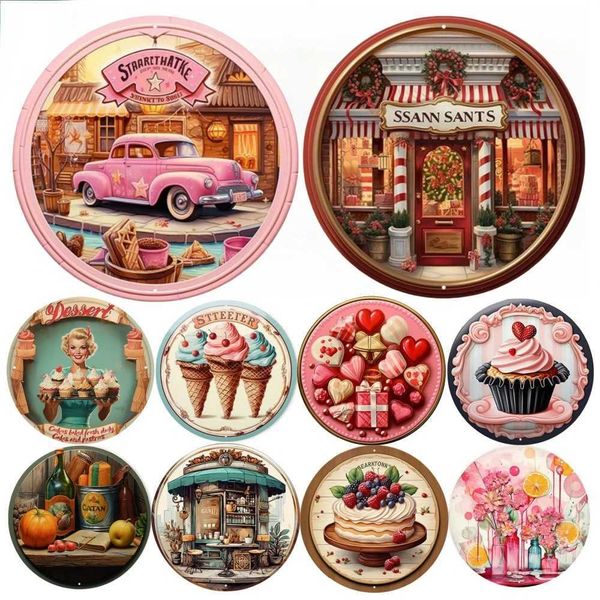 Round Metal Aluminum Sign Art Painting Wreath Decorative Plates Entrance Decor Gift Mask Theme For Bar Club Home Room Wall DecorXJ241209