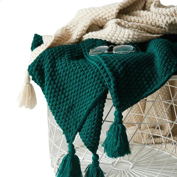 Nordic Wool Blanket Sofa Tassel Knitted Ball Super Warm Cozy Throw Blankets For Office Siesta Air-conditioner