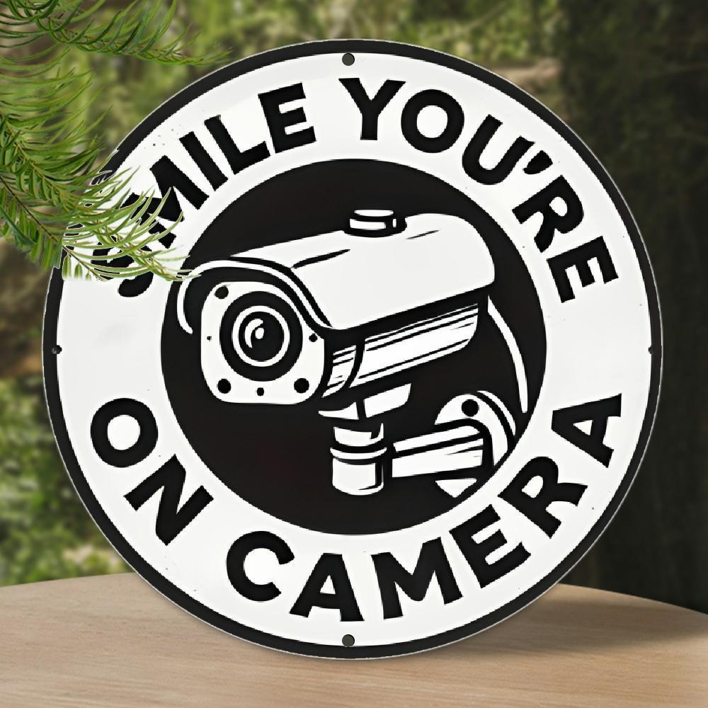 TEMU Vintage Aluminum "' Camera" Sign - 7.8" Round Security Alert Wall Decor For Indoor-outdoor Use, Durable Metal Sign For, Cafe, Garage, Patio - No