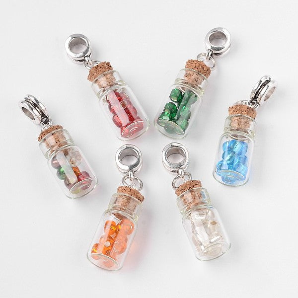 Glasflasche mit Glas Saatperlen European Charms baumeln
