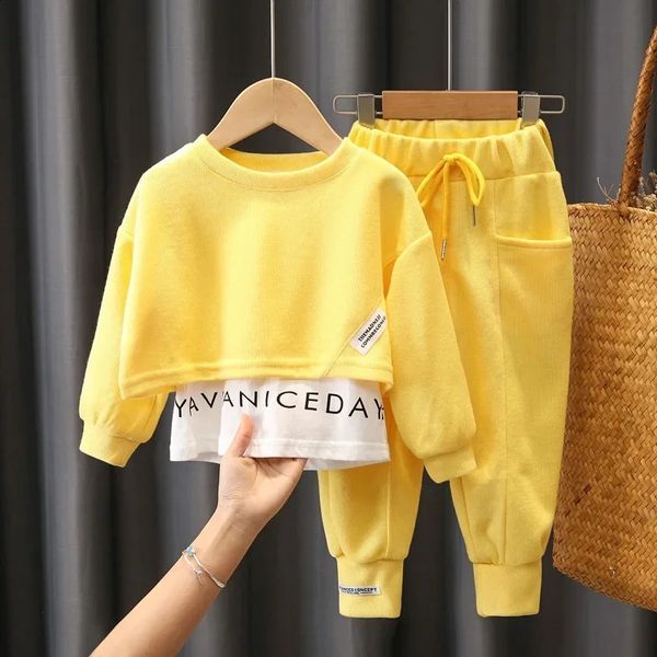 Autumn Clothing Childrens Letters Sweaters Tops com zíper e conjuntos de roupas esportivas F1F9