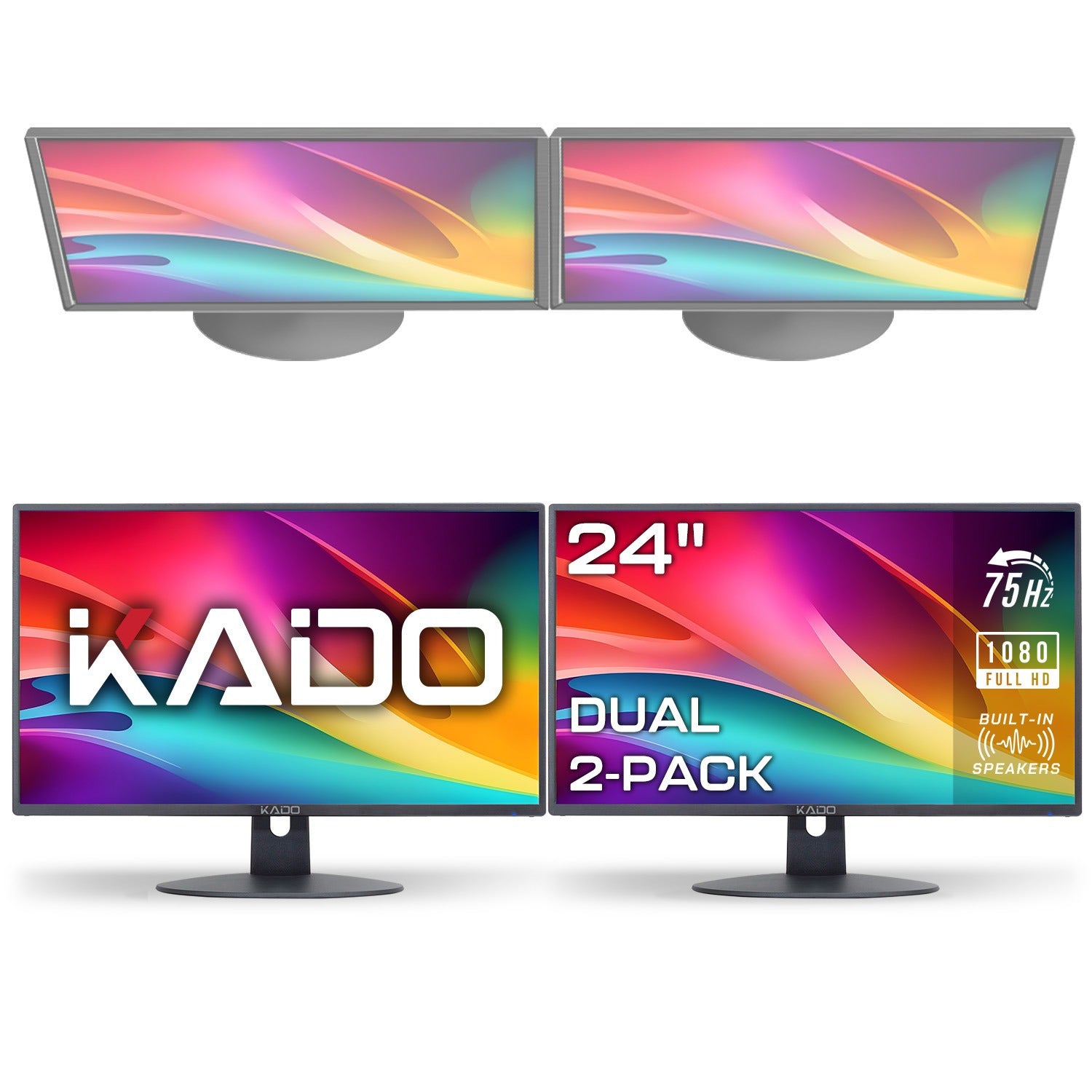 TEMU By Dual Monitor Setup - 2-pack 24" 1920x1080 Computer Monitor 75hz Vesa Mount Office Gaming Built-in Speakers