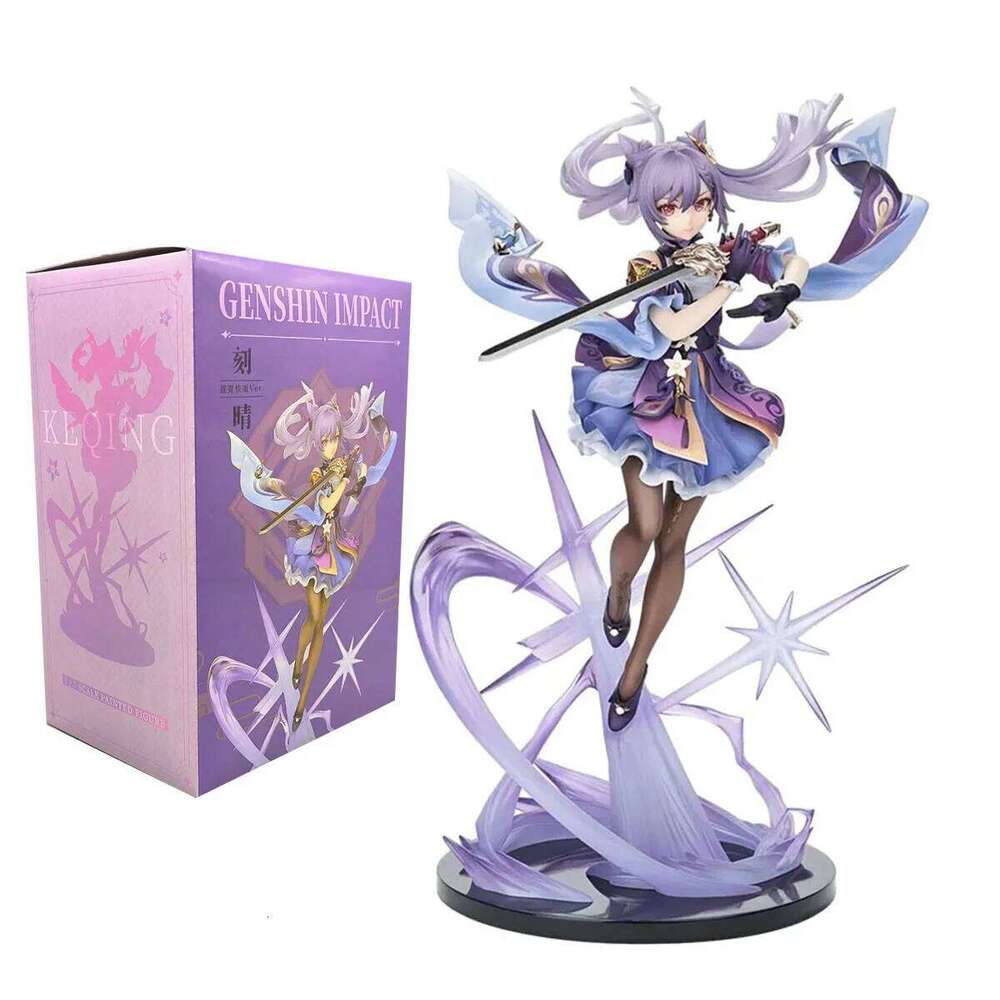 25CM Anime Figure Genshin Impact Keqing Swing A Standing Sword Hu tao Model PVC Collection Toy Desktop Decoration