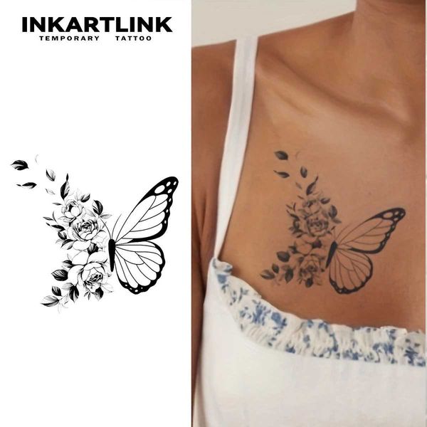 Flower butterfly Temporary TattooLasts To 15 Days New Technology Magic Waterproof Semi Permanent Sticker. Y240809