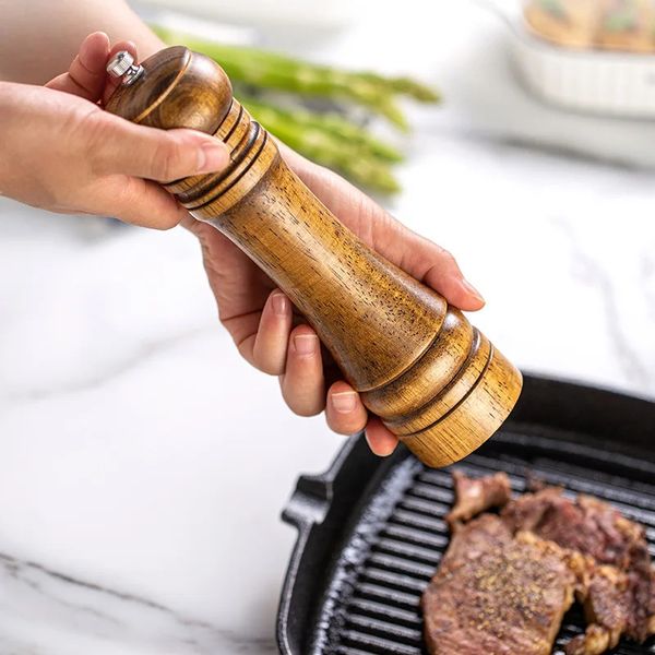Thanstar Salt and Pepper Grinder Solid Wood Adjustable Pepper Mills Multifunction Spice Grind Tool Kitchen Gadget Accessories 250211