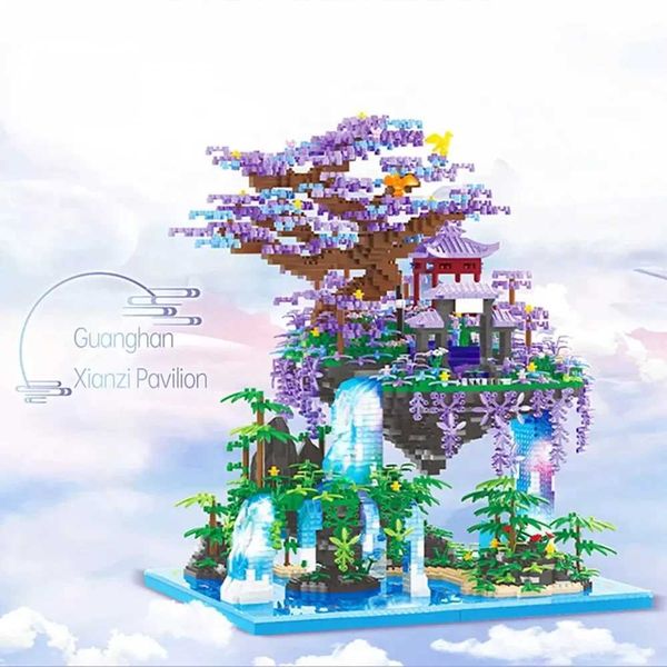 Blocks 4574PCS Chinese Ancient Architecture Peach Blossom Pond Castle Model Building Block DIY Diamond Bricks with Light Childrens Toy H2502