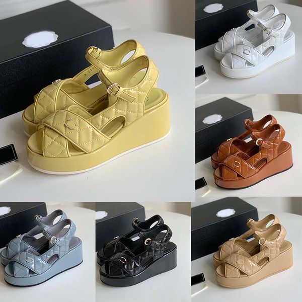 Women Crystal Sandal 24 Show Style Thick Sole Waterproof Platform Sandals Summer Designer Sandals 120mm Heel Cross Quilted Leather Slide On