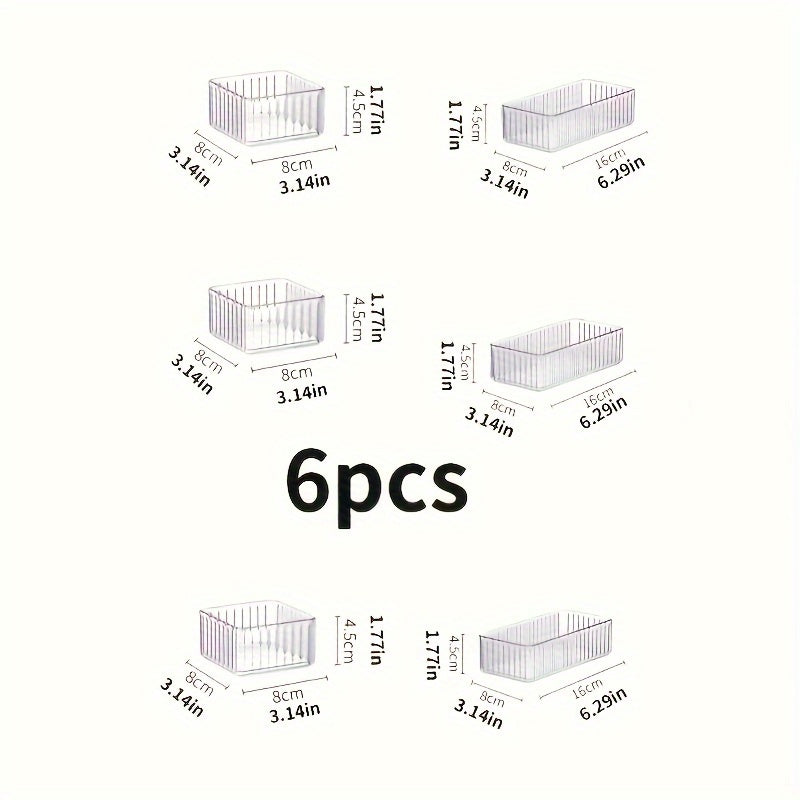 TEMU 6pcs Set Transparent Cosmetic Storage Box - Versatile Drawer Divider, Lipstick Storage, And Compact Desk Organizer For - Clutter-free