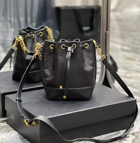 lamb skin bucket bags Quilted shoulder bag Y Cowhide drawstring handbag Designer 10A quality tote Crossbody gold metal chain Fashion shoppin