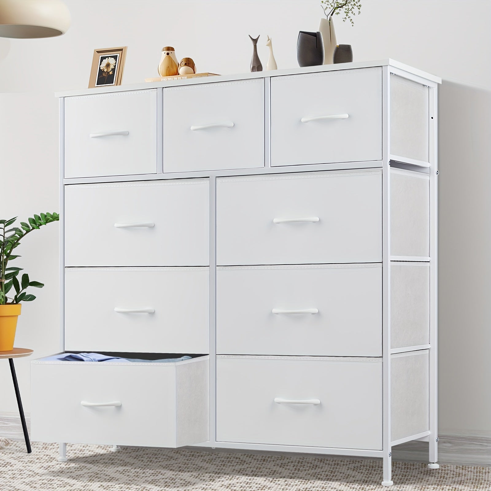 TEMU Idle Way Office Dresser With 9 Drawer, Dresser With Metal Frame And Wooden Tabletop, Clothing Drawer Fabric Wardrobe Organizer, Living Room,