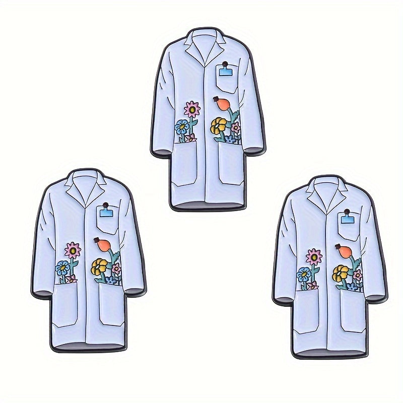 TEMU 3pcs Oppryn Coat Brooch Pins - Cartoon Floral & Script Metal Badges With Synthetic Stones, No Plating For Backpacks, Jackets, Casual Attire -