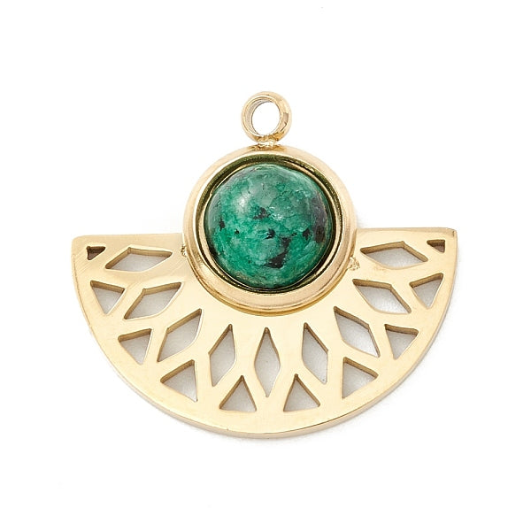 Pendentifs en acier inoxydable 304 avec placage ionique (IP) et cabochon en jaspe sésame synthétique