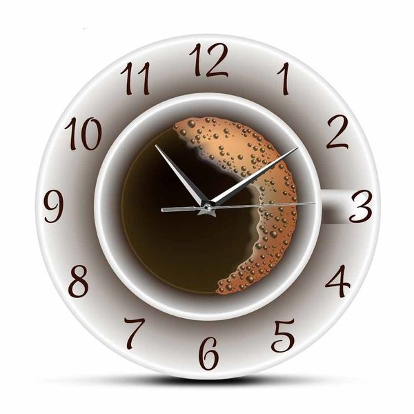 Wall Clocks Cup of Coffee with Foam Decorative Silent Wall Clock Kitchen Decor Coffee Shop Wall Sign Timepiece Cafe Style Hanging Wall Watch