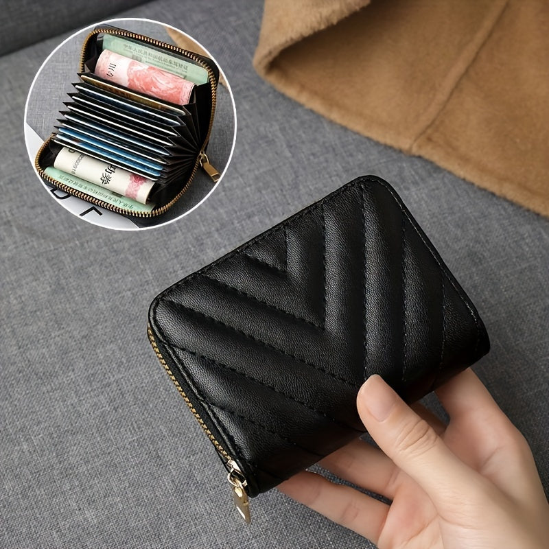 TEMU Women's Elegant Wallet With Golden-tone Hardware - Large Capacity Multi-card Holder, Zipper Closure & Golden-tone Hardware, Cash, Card Holder