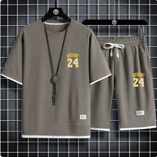 TRABALHOS MENINOS SUMPLEM NOVO PROMEDO Mens Waffle Biscuit Camiseta casual e shorts Conjunto de basquete esportivo fitness respirável seca r