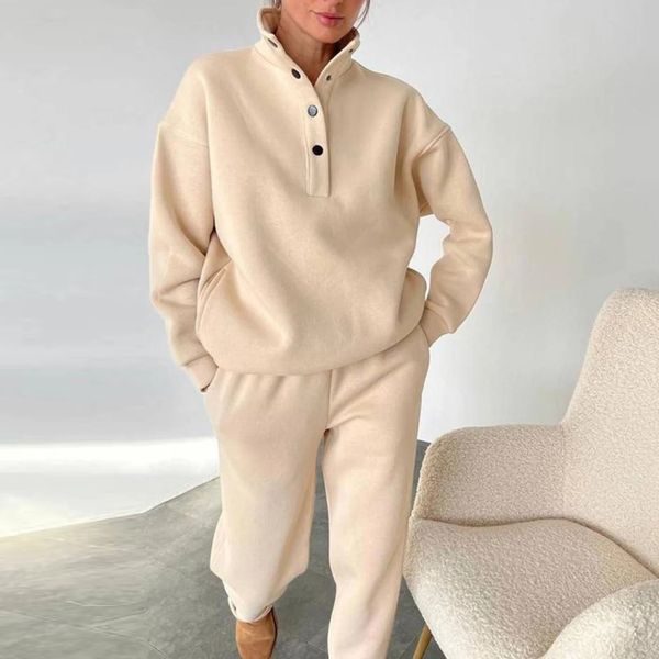 Women Winter Stand Collar Sorthirt Sortlants 2Pieces Conjunto de peças de pulôver da moda Casual Self Simple Tracksuit Sports 250115