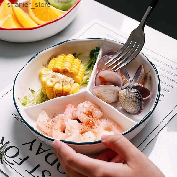 Dishes Plates Net red three-point board with modern simple cartoon ceramic partition dry fruits candies cookies snacks L240910