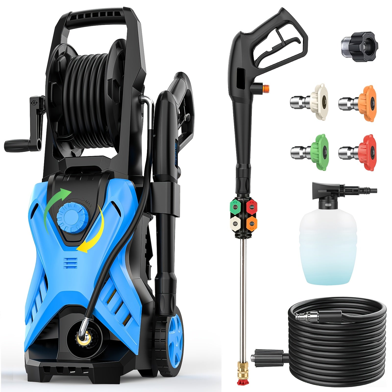 TEMU Electric Pressure Washer, 5000 Psi 2.5 Gpm Power Washer With 33ft Extension Hose Reel, Pressure Adjustable (2500psi-5000psi), 4 Quick Connect