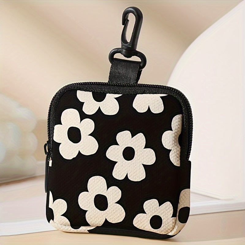TEMU Chic Floral Print Coin Purse & Earbud Case - Multifunctional Key And Card Holder, Perfect Gift For Women
