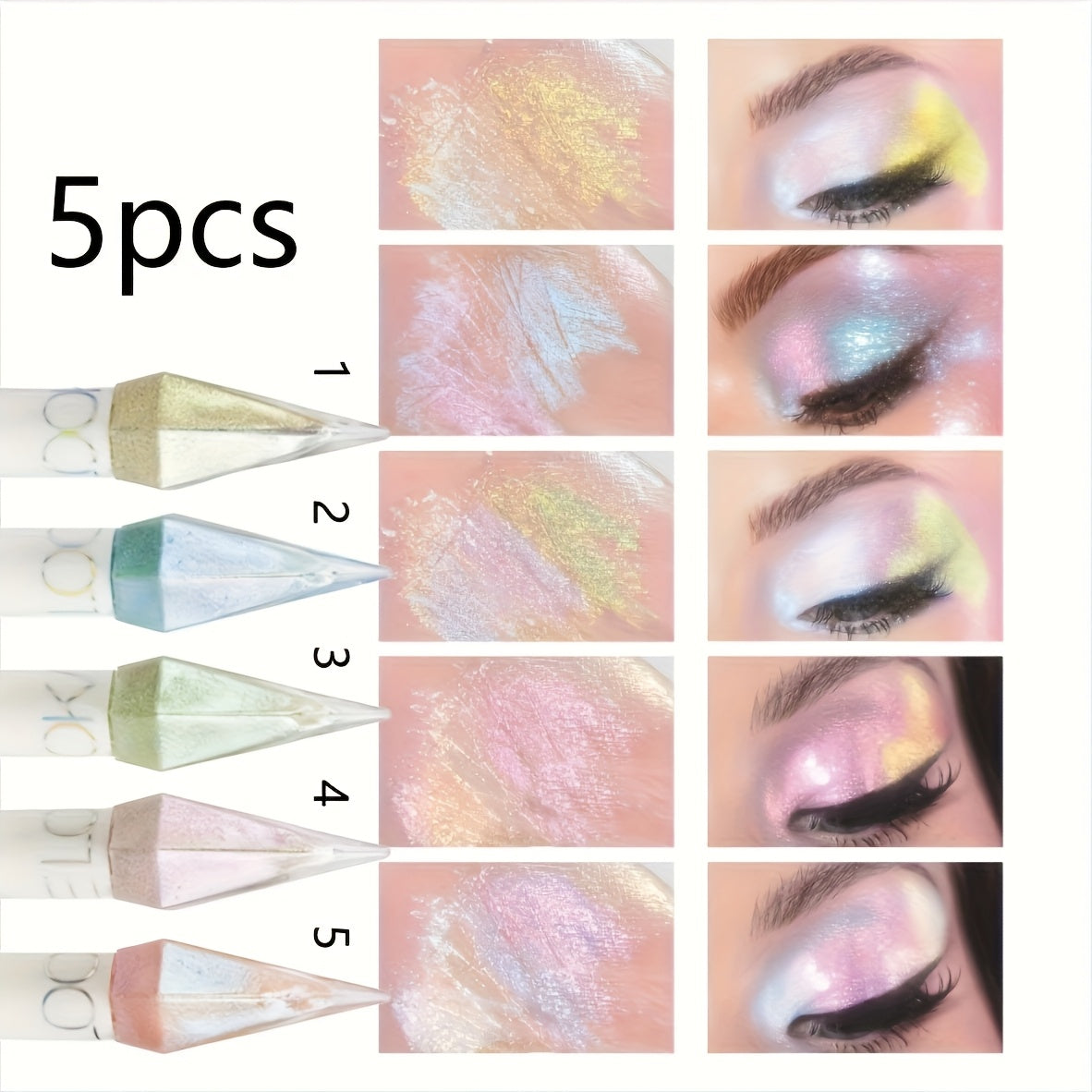 TEMU 5pcs Color 1pc Changing Shiny Eye Shadow Liquid, Waterproof Diamond Shiny Eye Shadow Liquid, Eye Makeup, Lasting , Easy To Apply, Convenient To