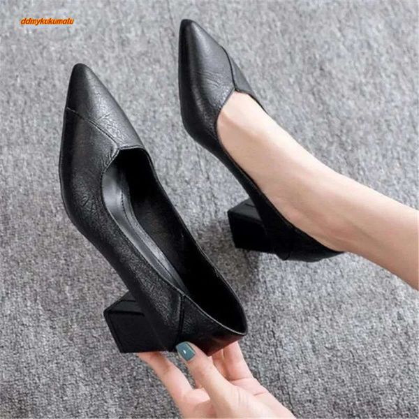 Black Chunky Heeled Women Square Heel Leather Shoes Pumps atos De Mujer Fashion Designer Office Ladies ddmykukumalu