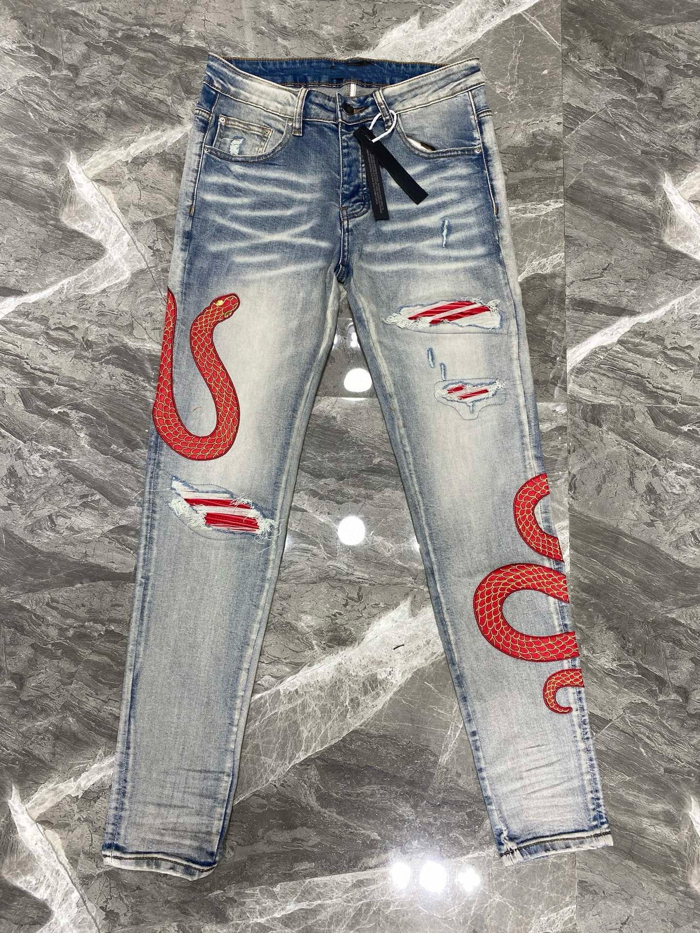 Men jeans Mens black jeans Style Real picture Letter snake embroidery Hole Letters men Designer Casual Jeans Hip Hop street Men Jeans