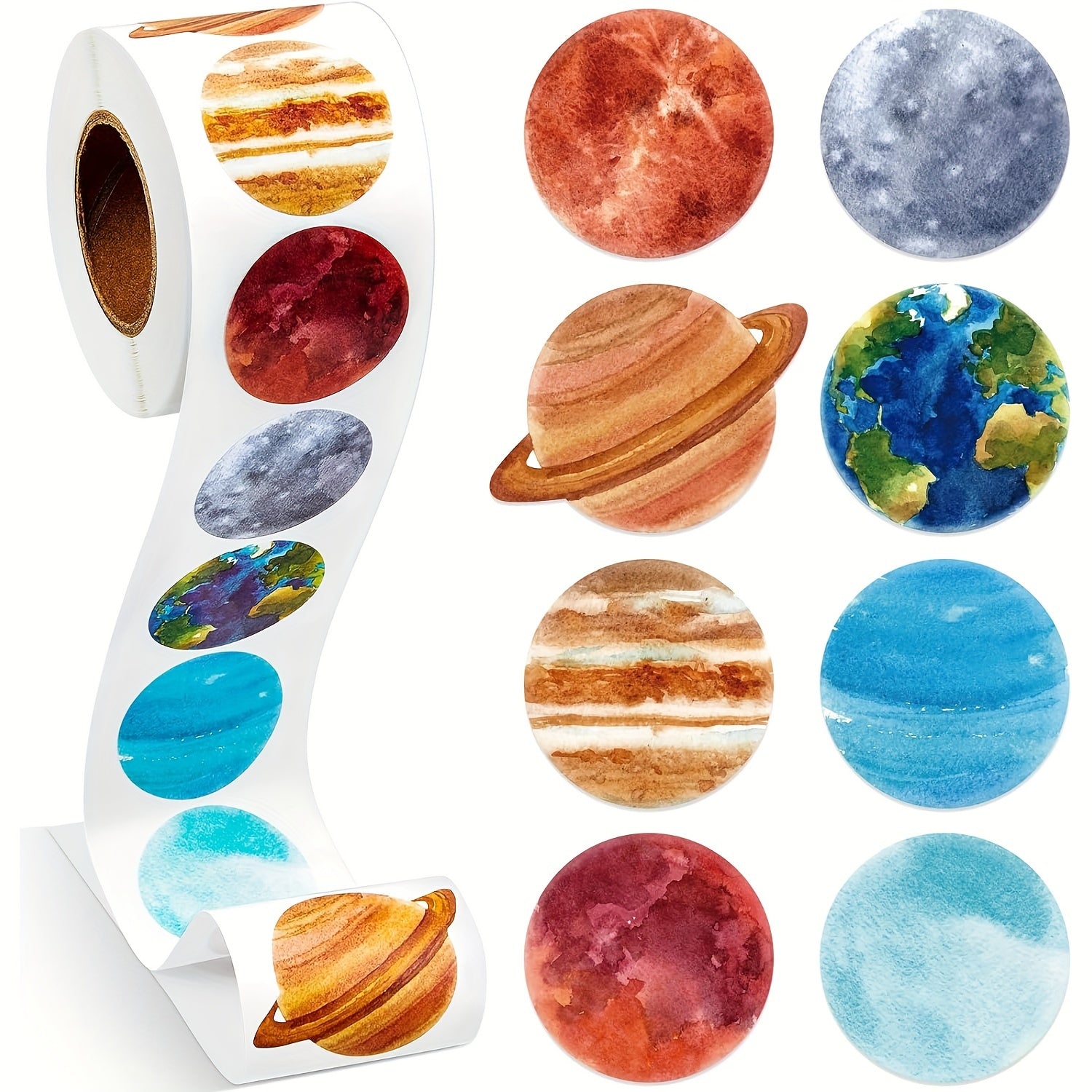 TEMU 500pcs Space Planet Decals Roll, Handcrafted Decorative Labels, Paper Material, For Gifts, Stationery, And Rewards