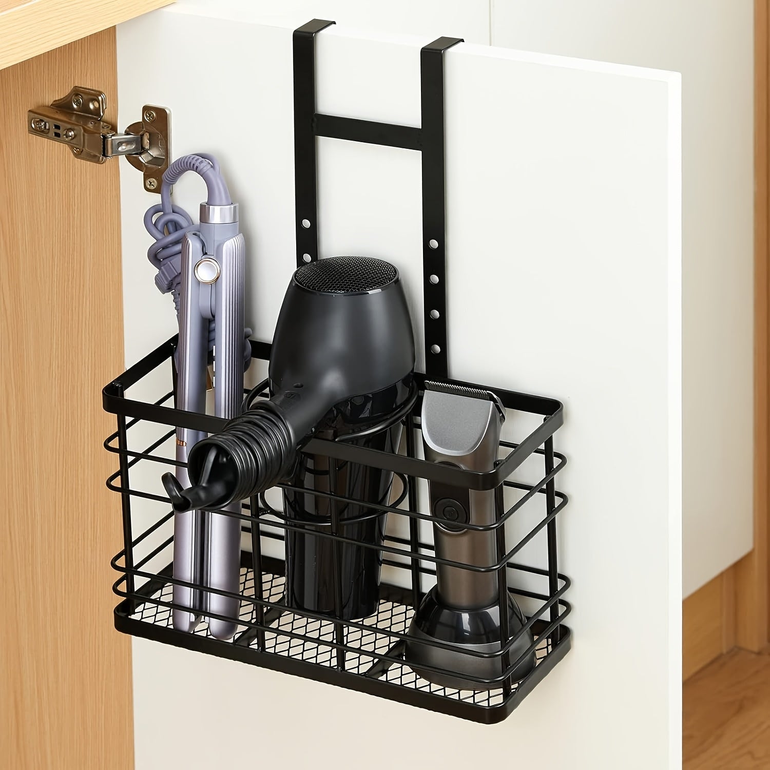 TEMU Hair Tool Organizer - Hair Dryer Holder 5 Adjustable Height, Bathroom Organizer Cabinet Door-wall Mounted For Hair Dryer, Curling Iron, Hair