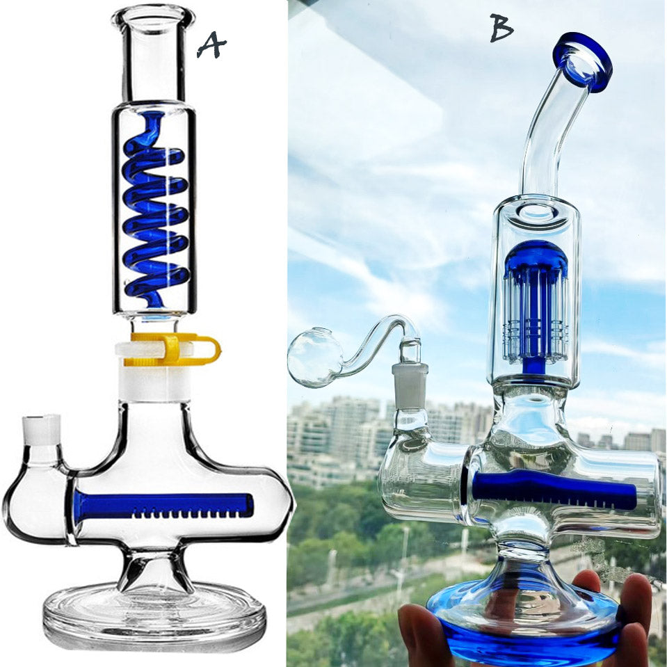 Thick Glass bong Blue hookahs smoking Pipe Bubble accessories recycler dab rigs glass water pipes oil with 14mm banger