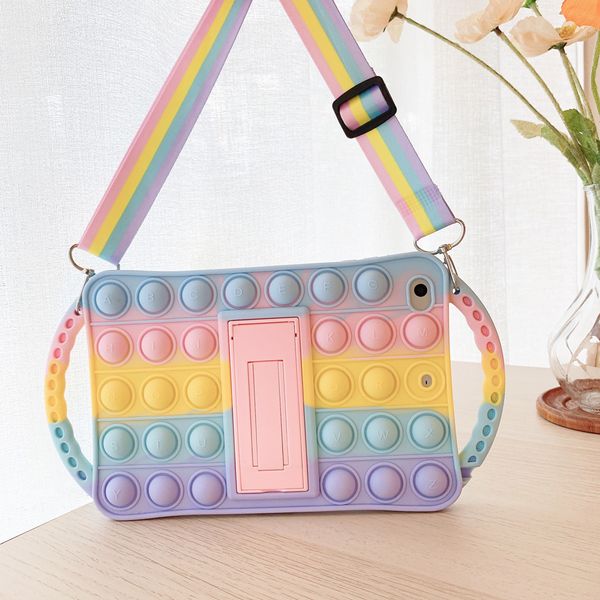 Fidget Push Bubble Silicone Tablet Case For iPad Mini Air Pro 1 2 3 4 5 6 7 8 9 9.7 10.2 10.5 10.9 11 Shockproof Handle Kickstand Protective