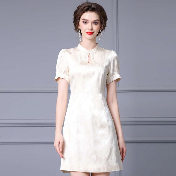 Smart Elegant Ladies&#039; Improved Cheongsam Skirt with Stand Up Collar and Buckle Jacquard A-line Dress Short Summer 2024 New Style Novelt