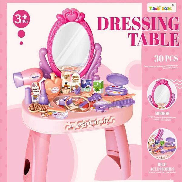 Tabela de maquiagem Playing-playing set Childrens Toys Girls Pink Makeup Mapé Upup Table Beauty Conjunto pré-jardim de infância do jogo de b