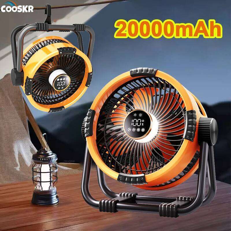 20000mAh Camping Rechargeable Battery Portable Outdoor Wireless Tent Ceiling Fan Air Circulators with Hook and LED Light