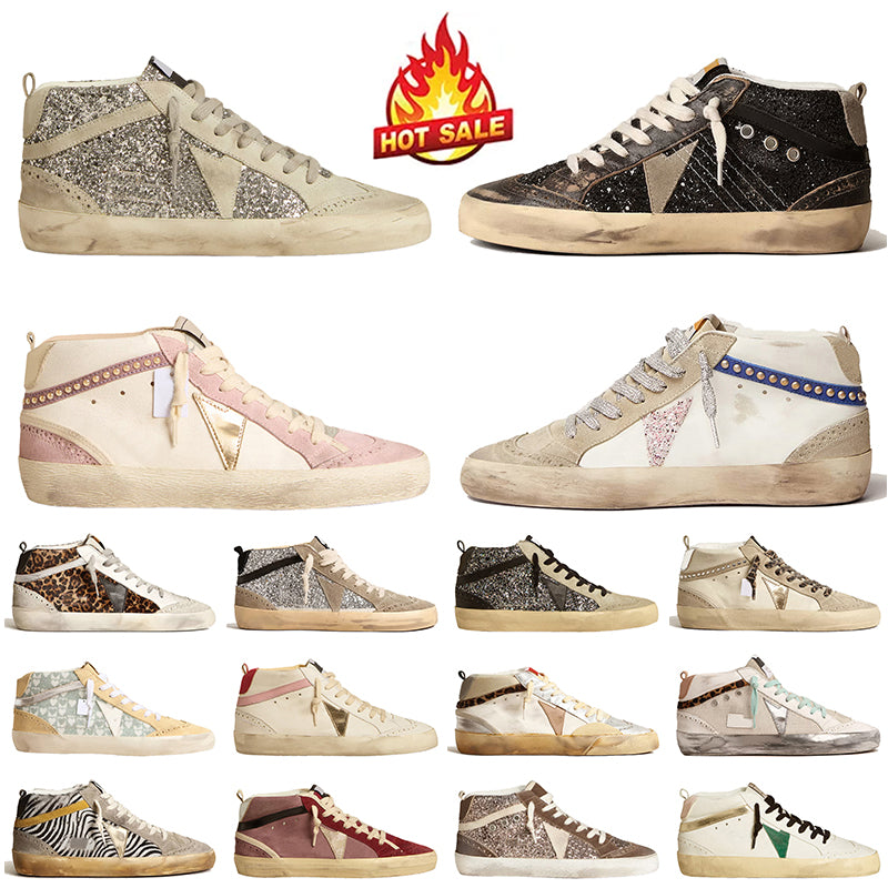 Top Quality Designer Casual Shoes Slipper Mid Star Women Mens dirty des chaussures Platform Sneakers Suede Leather Silver Glitter Stars Italy Brand