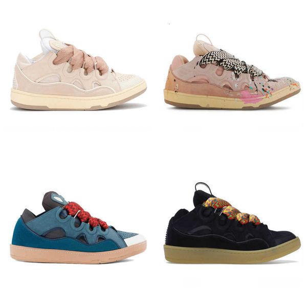 Light Designer Shoes Lanvinss Black White Pink Light Blue Black White Red Blue Orange Gray Calfskin Rubber Thick Soled Men and Women Outdoor