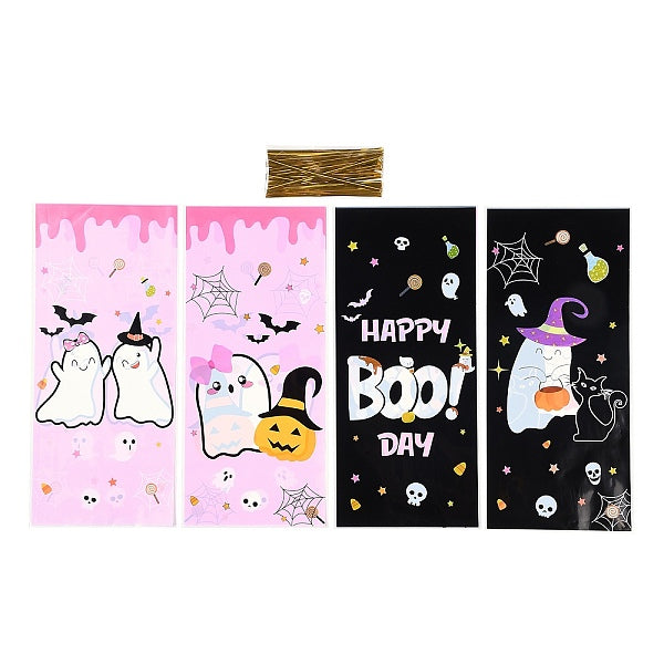 50Pcs Halloween Theme Rectangle Plastic Cookies Bags