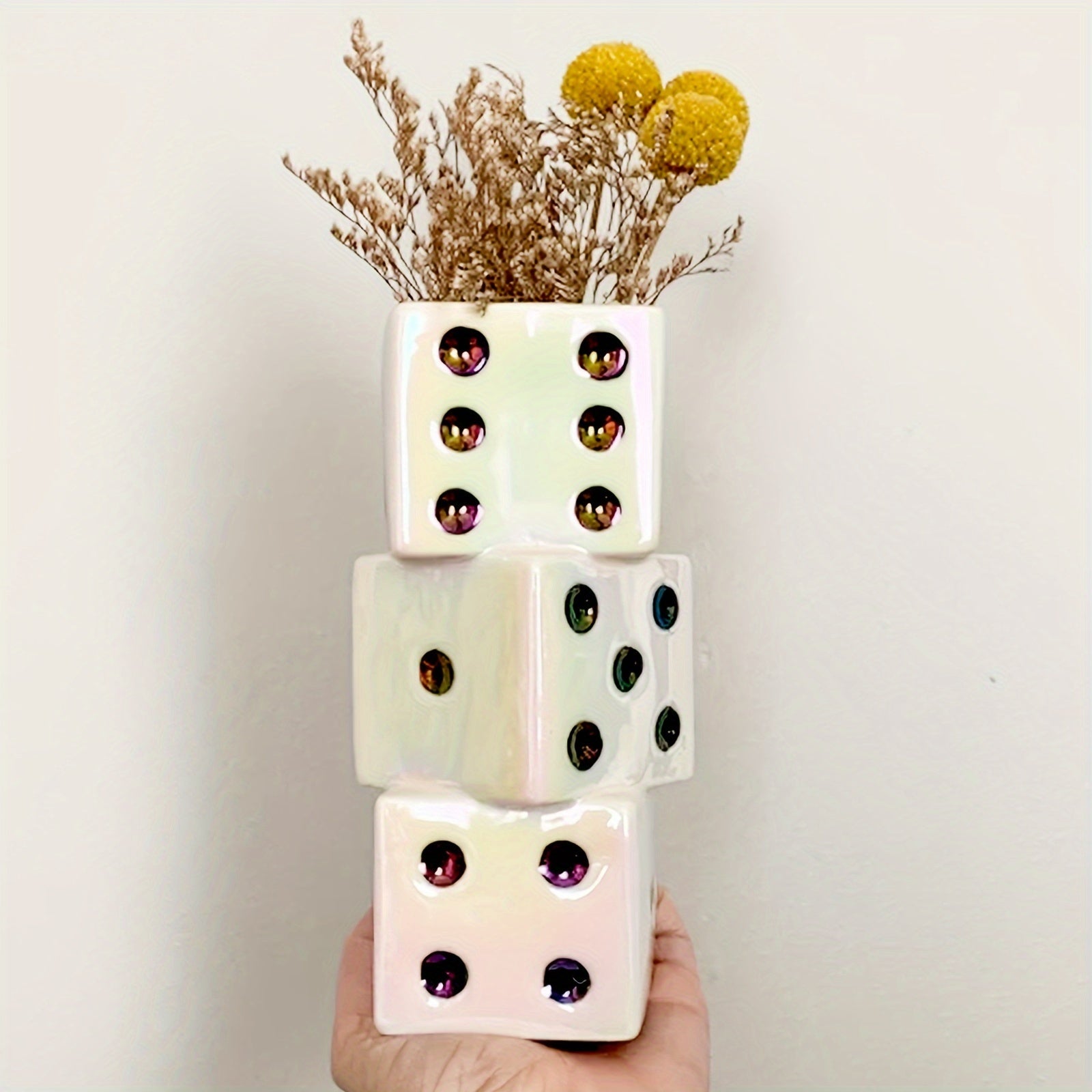 TEMU Handmade Ceramic Dice Vase - Unique Decor For Dried Flowers, Rose, Pampas Grass - Design For Any Modern Space - Perfect Gift For