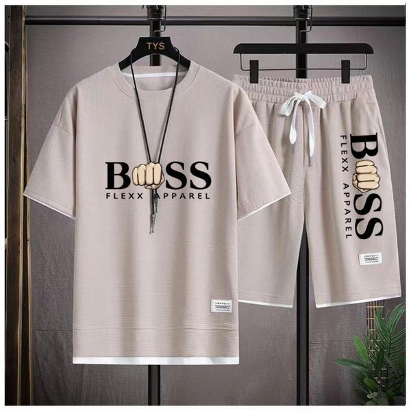 2 Tracksuits Summer T Shirts + Shorts Clothing Sets with Letters Casual Streetwear Trend Suits Men Breathable Tees Pants