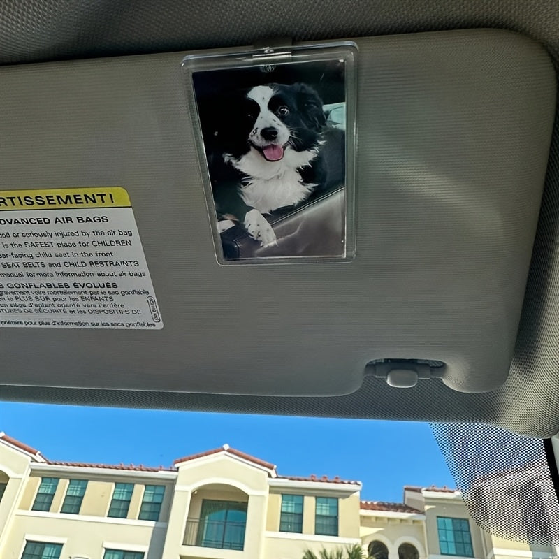 TEMU 1pc Car Sun Visor Photo Frame - Durable Pp Material, With White Frame & Golden Corners, Holds 4x6 Photos, Perfect Valentine's Day Gift For All