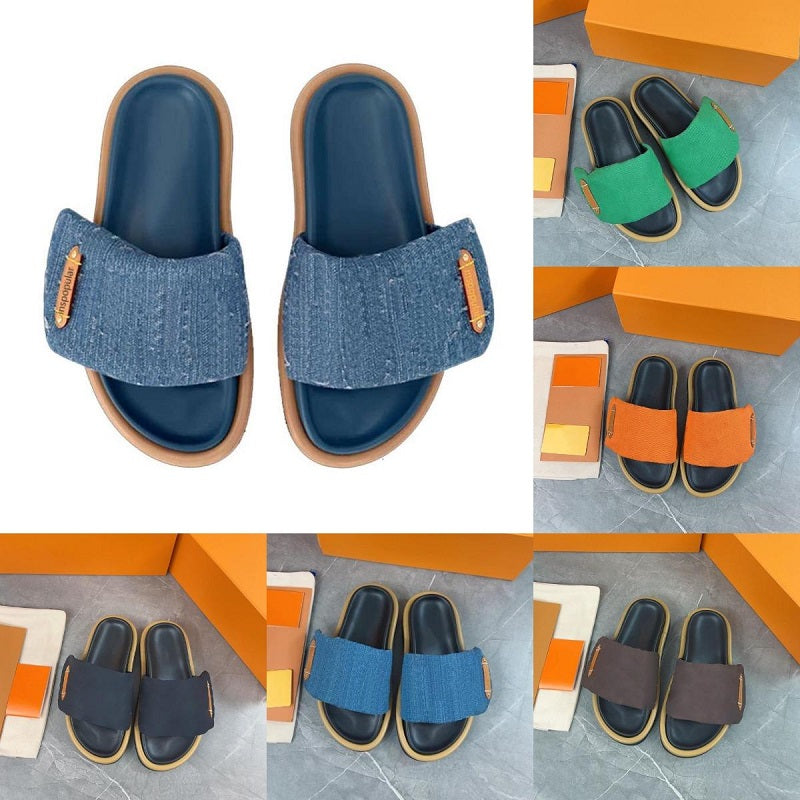 35-45 Designer Pool Pillow Sliders Slides Women Sandals Sunset Flat Comfort Mules Padded Front Strap Slippers Fashionable Easy-to-wear Style Slides